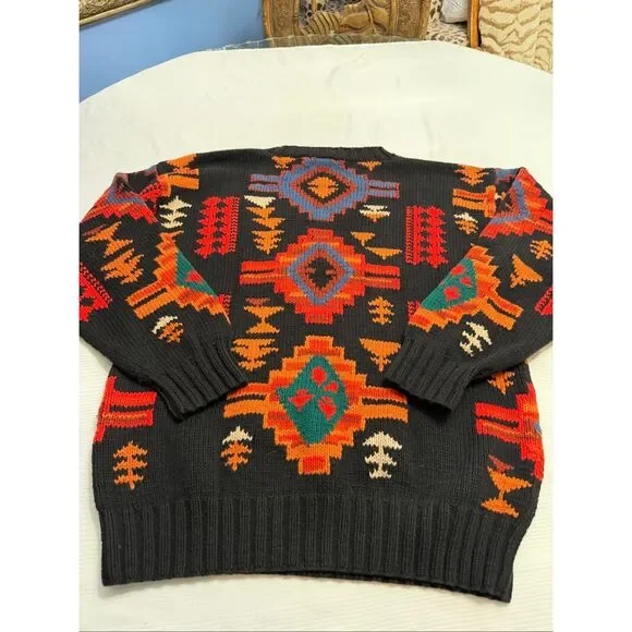Hammacher Schlemmer Vintage Colorful Aztec Western Style Knit Sweater Size Large